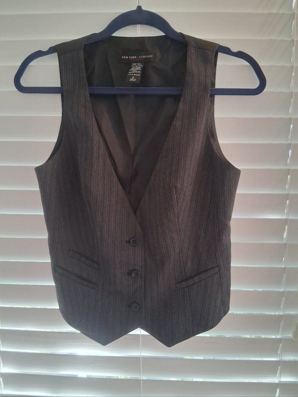 New York & Company Women's Dark Gray Pinstripe Vest